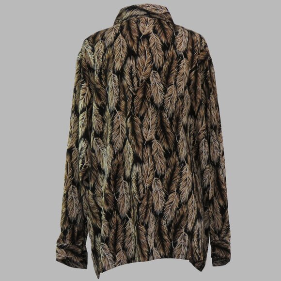 Bon Worth Women's Feather Print Long Sleeve Button Up Blouse Size PXL (C889) - Picture 5 of 7